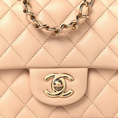 Mini Quilted Lambskin Flap Shoulder Bag - Beige