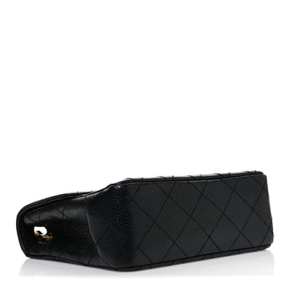 Mini Quilted Caviar Flap Shoulder Bag - Black