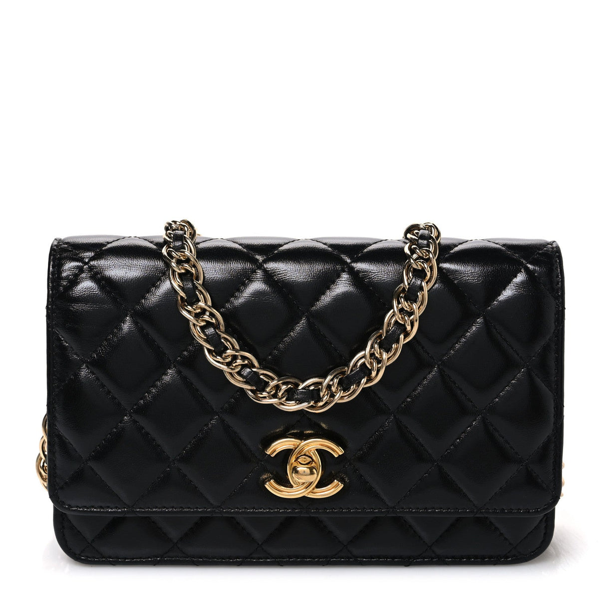Quilted Lambskin Wallet Bag - Gold