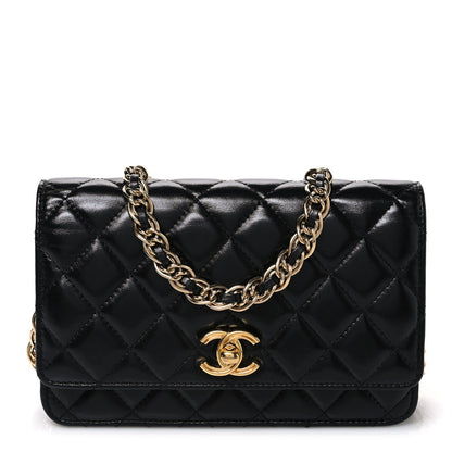 Quilted Lambskin Wallet Bag - Gold