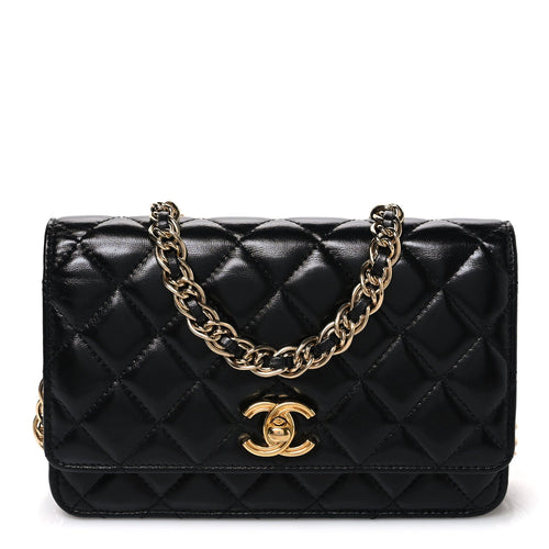 Quilted Lambskin Wallet Bag - Gold