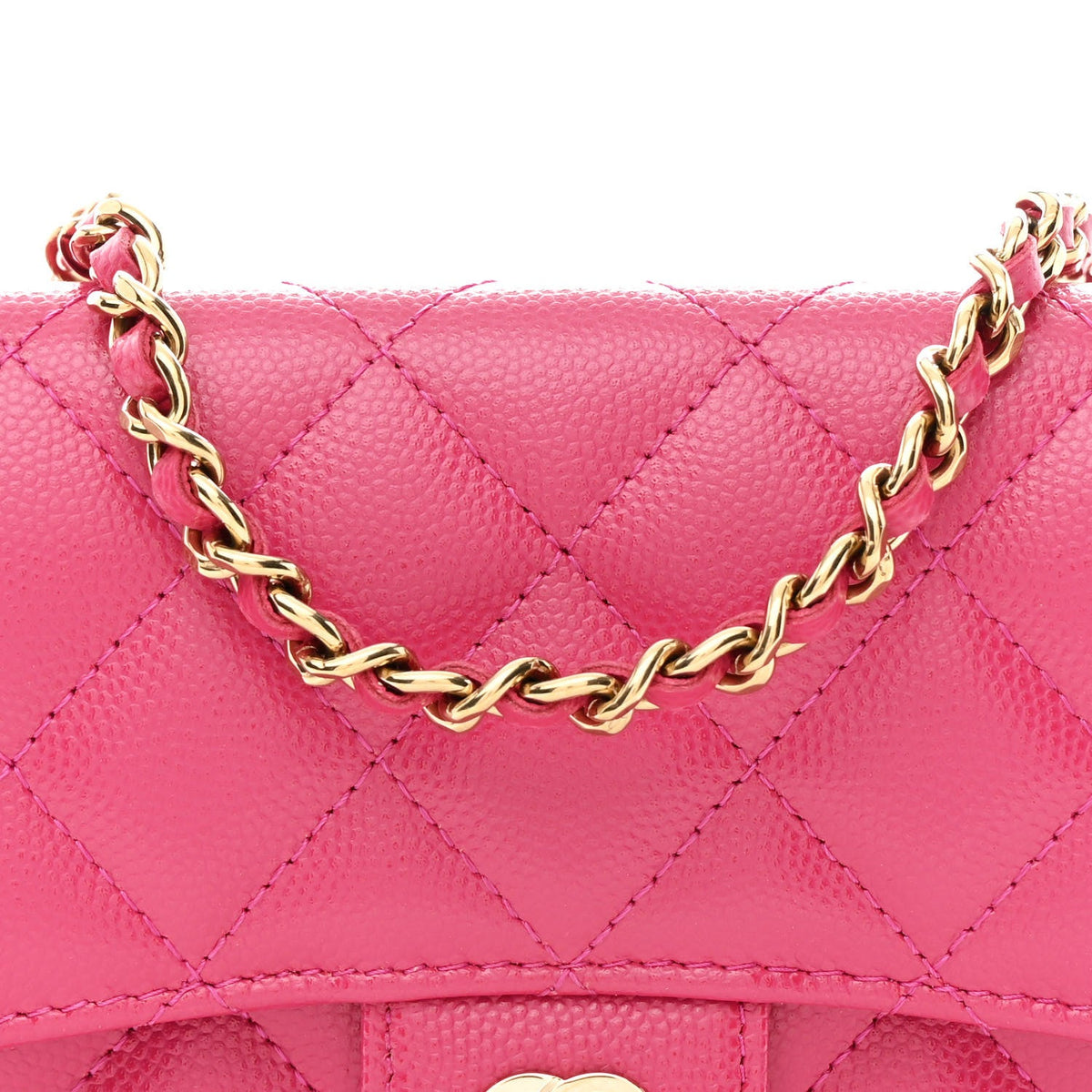 Quilted Caviar Flap Shoulder Bag - Pink