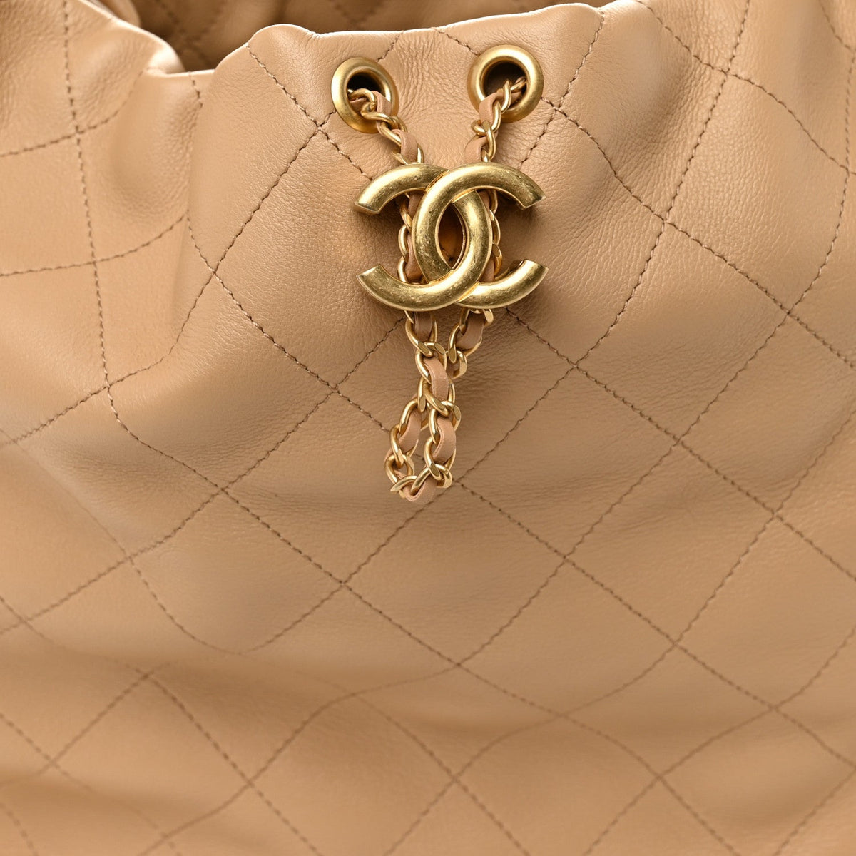 Small Quilted Calfskin Hobo Bag - Beige