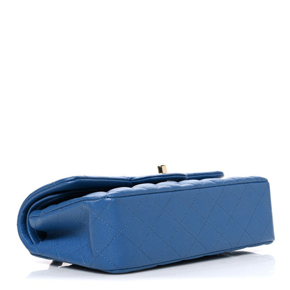Medium Quilted Caviar Flap Shoulder Bag - Blue