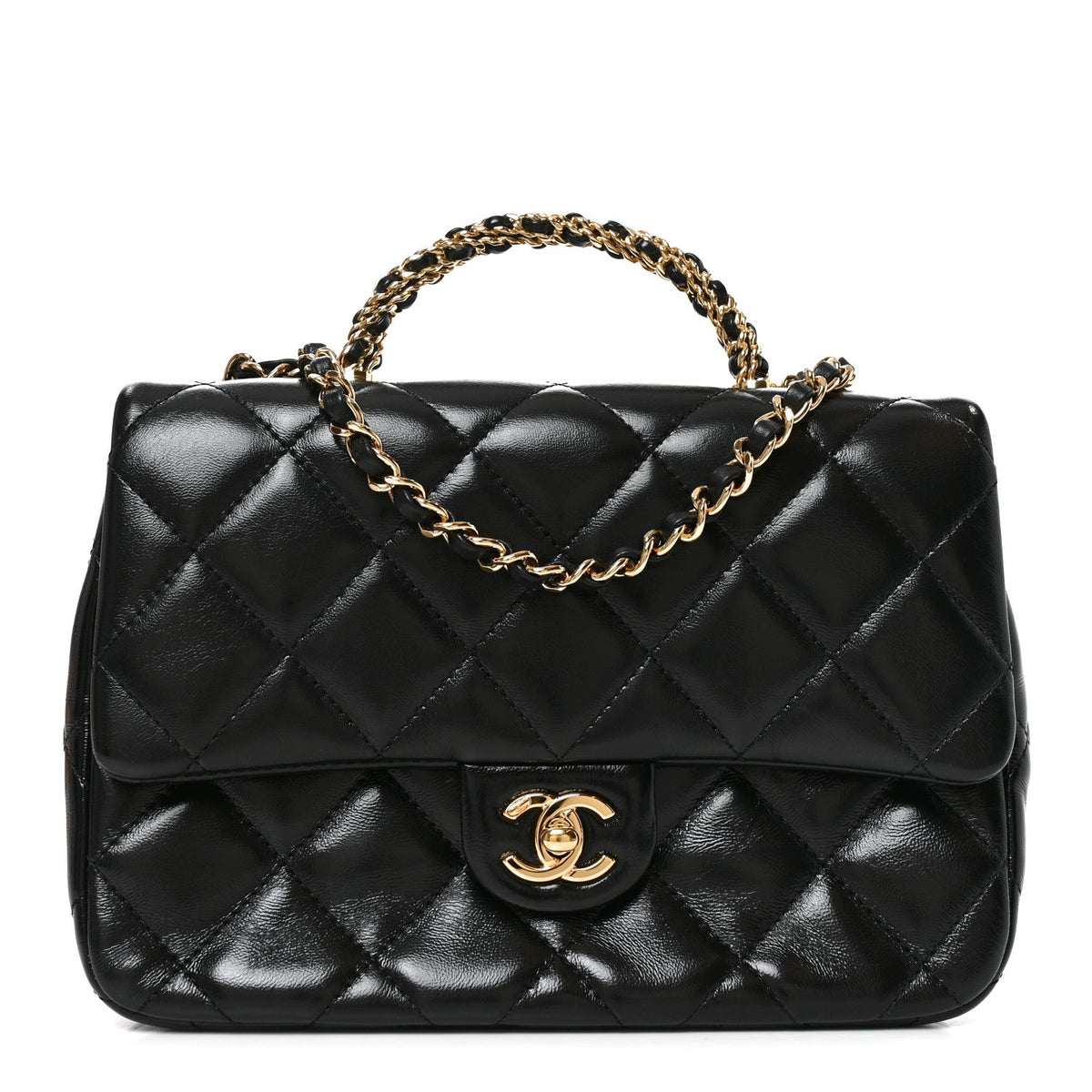 Quilted Lambskin Flap Shoulder Bag - Black