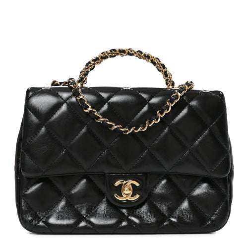 Quilted Lambskin Flap Shoulder Bag - Black