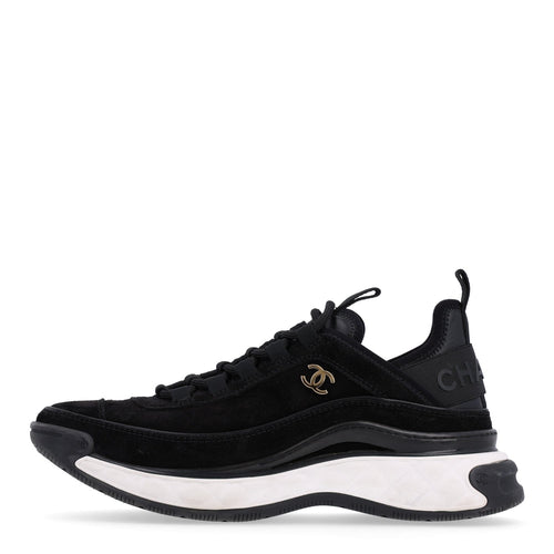 Suede Calfskin Nylon Grosgrain CC Sneakers Black
