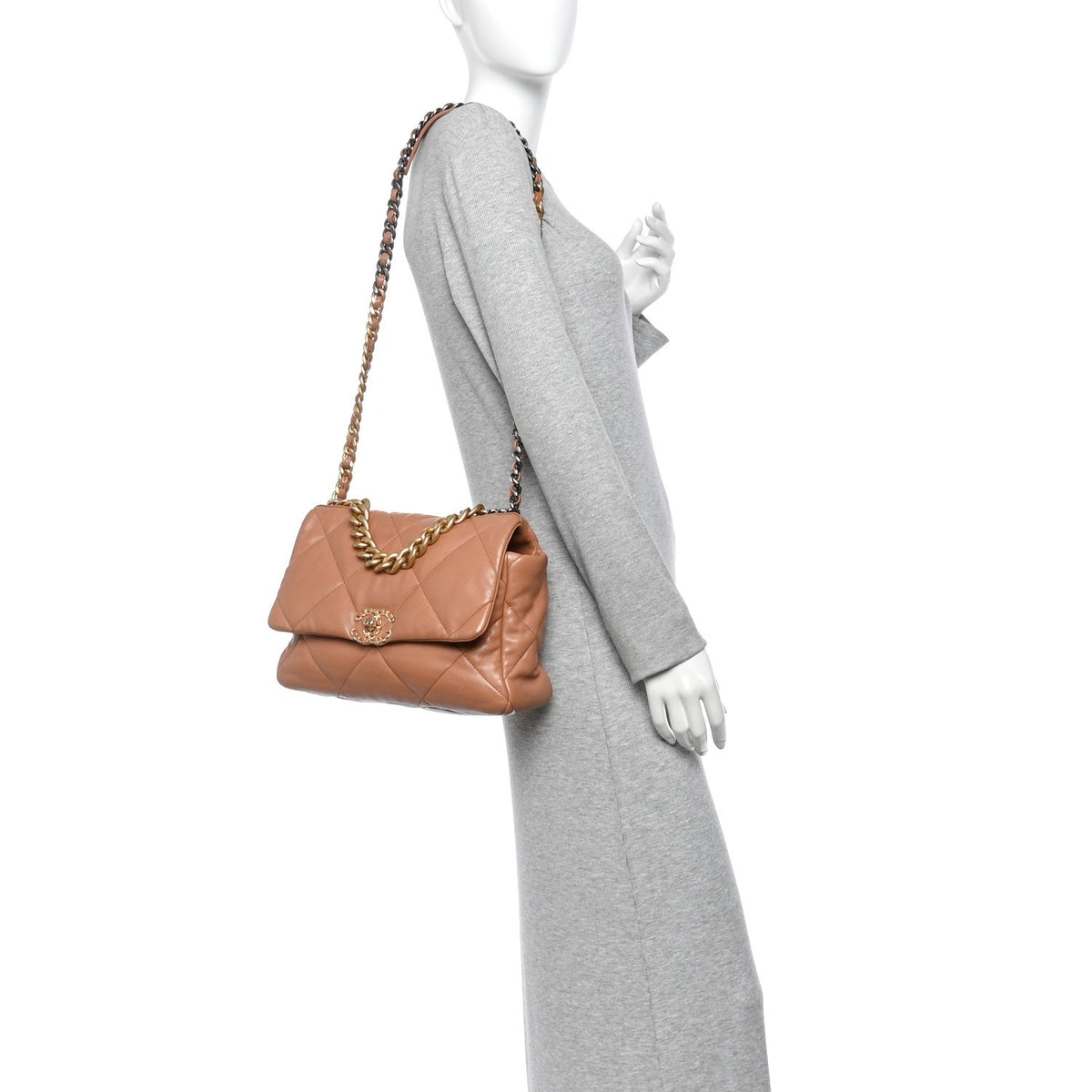 Large Quilted Lambskin Flap Shoulder Bag - Brown