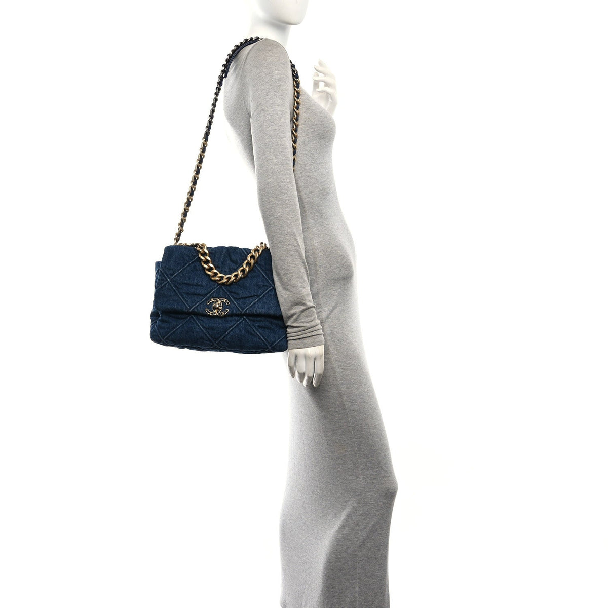Large Quilted Flap Shoulder Bag - Blue
