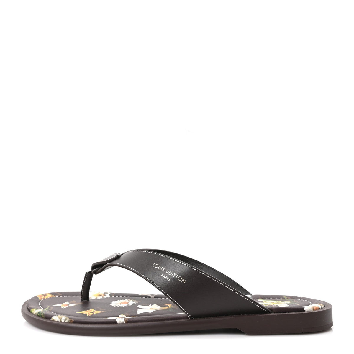 Supple Calfskin Blooming Monogram LV Sunset Thong Sandals 8 Marron