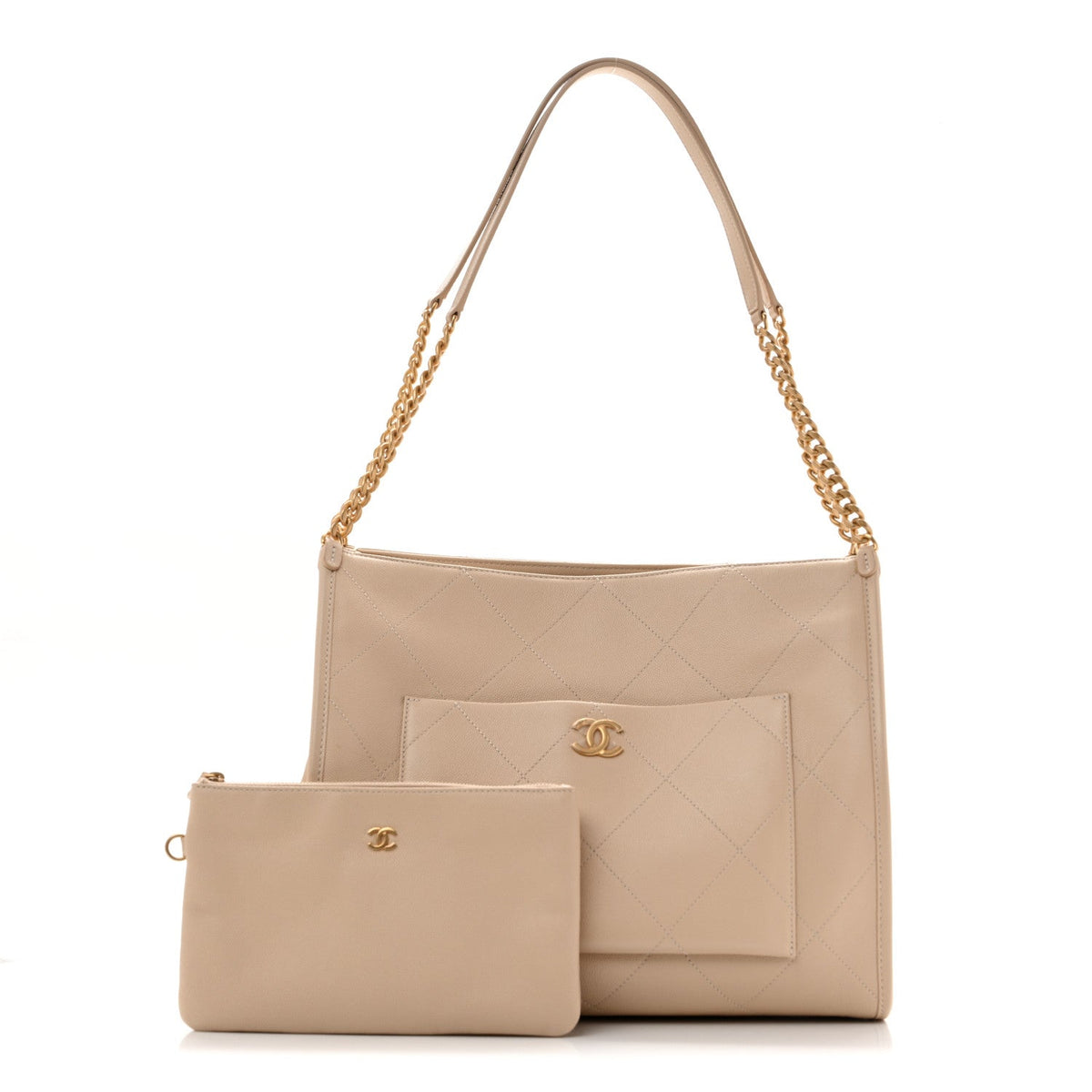 Large Caviar Tote Bag - Beige