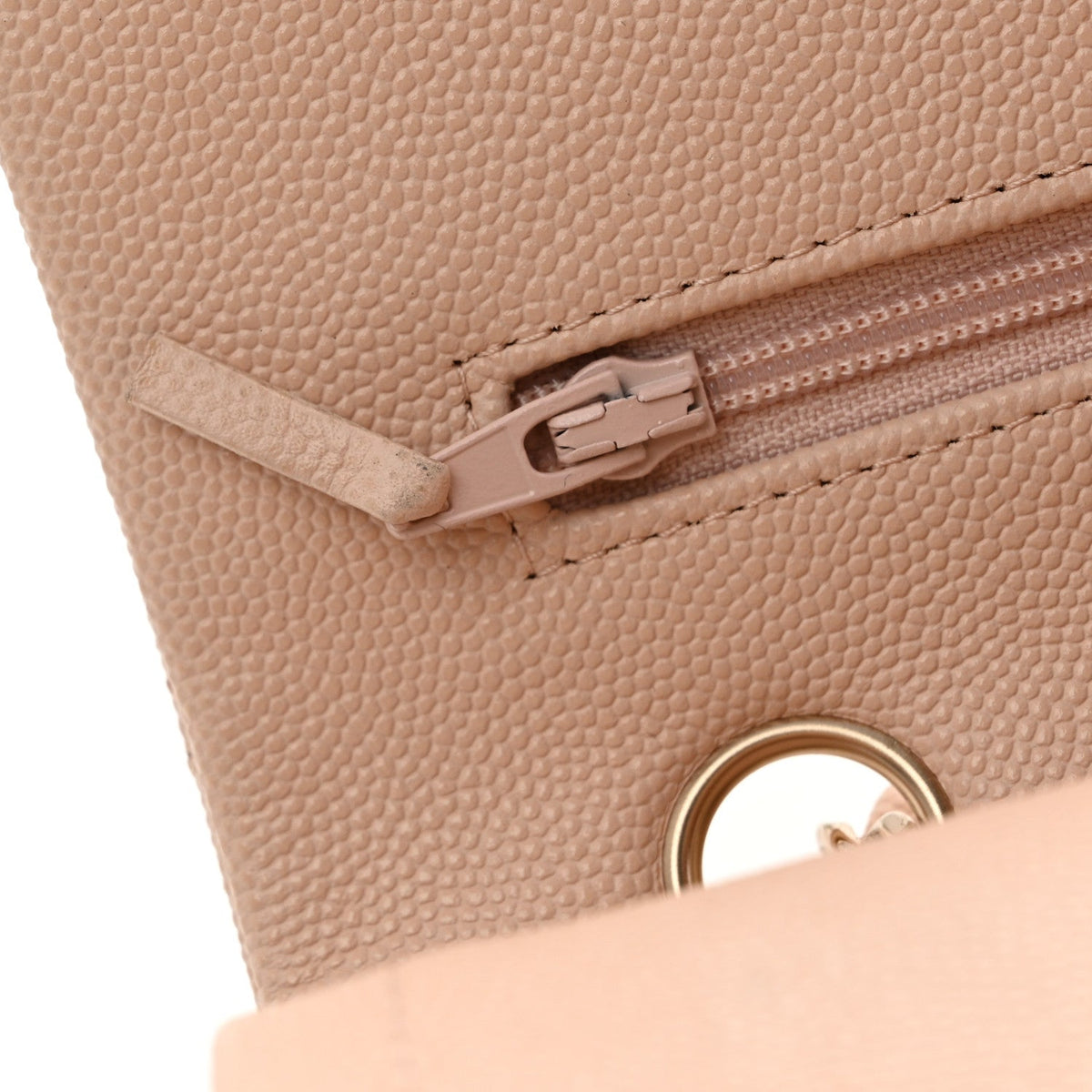 Medium Quilted Caviar Flap Shoulder Bag - Beige