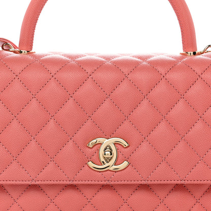 Small Quilted Caviar Flap Shoulder Bag - Pink