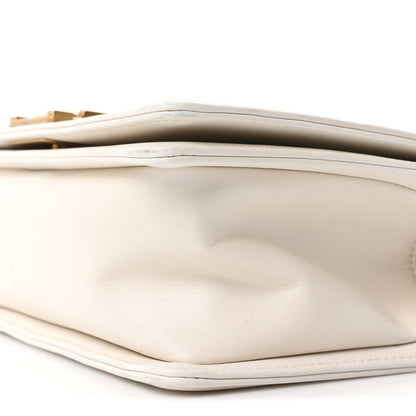 Medium Calfskin Caviar Flap Shoulder Bag - White