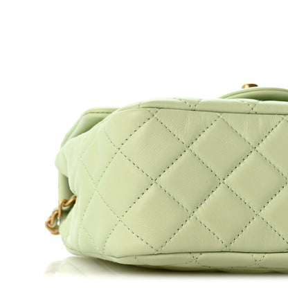 Mini Quilted Lambskin Flap Shoulder Bag - Light Green
