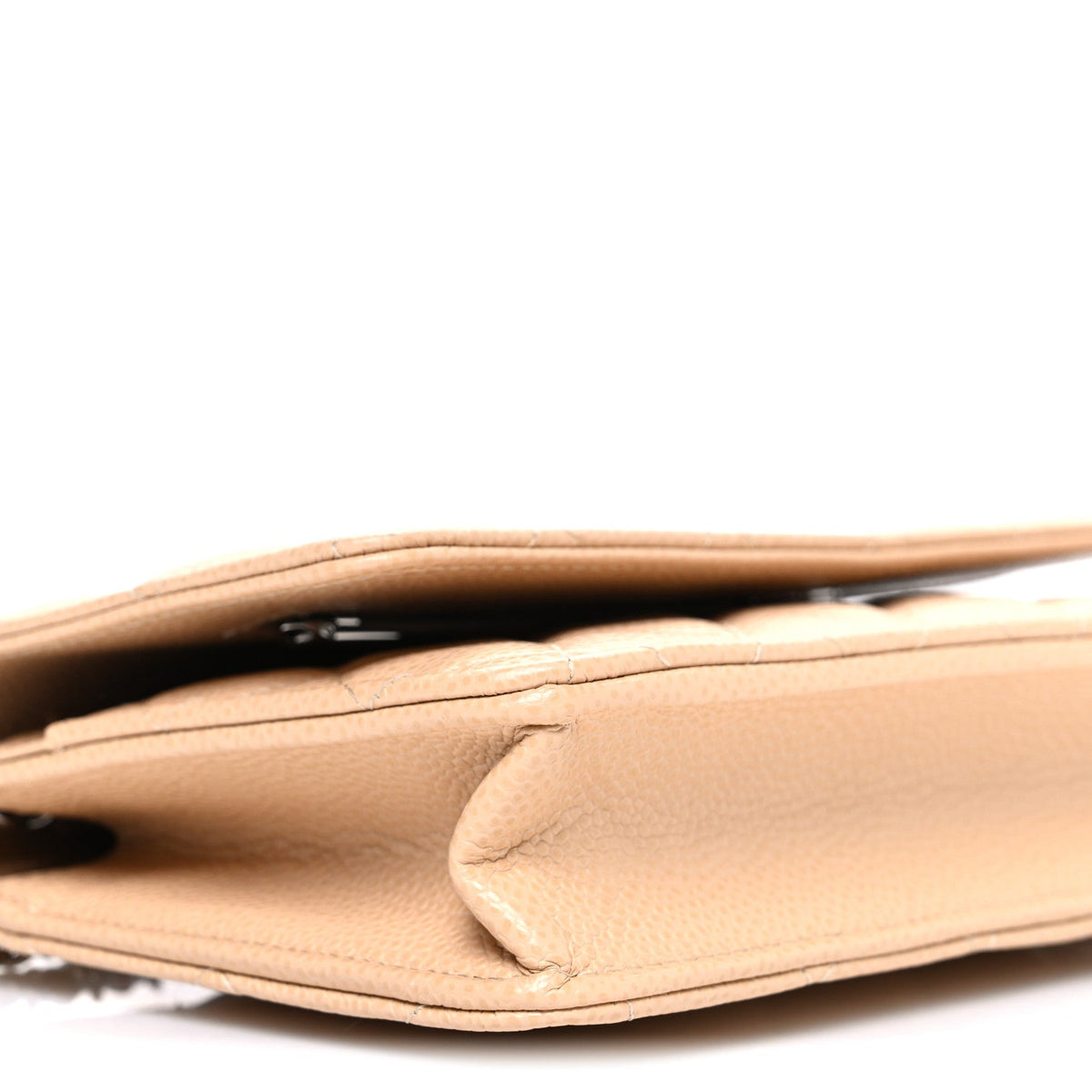 Quilted Caviar Wallet Bag - Beige