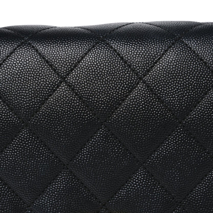 Large Quilted Caviar Flap Shoulder Bag - Black