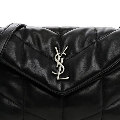 Quilted Lambskin Satchel Bag - Black
