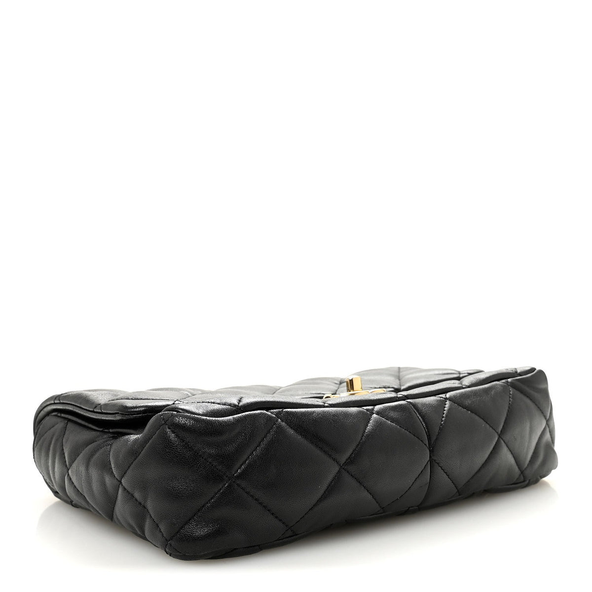 Large Quilted Lambskin Flap Shoulder Bag - Black