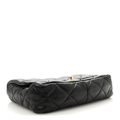 Large Quilted Lambskin Flap Shoulder Bag - Black