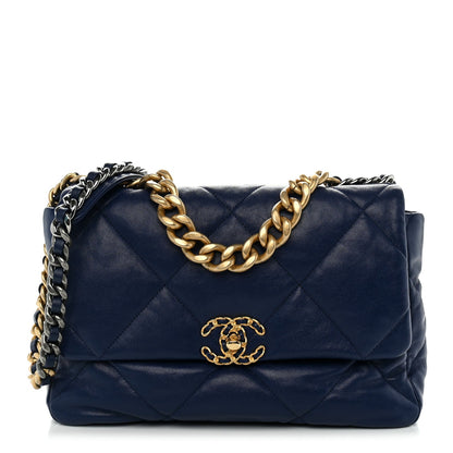 Large Quilted Goatskin Flap Shoulder Bag - Blue