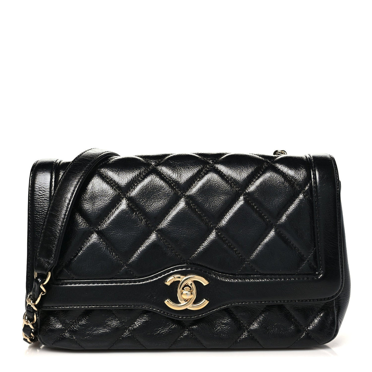 Small Quilted Lambskin Flap Shoulder Bag - Black