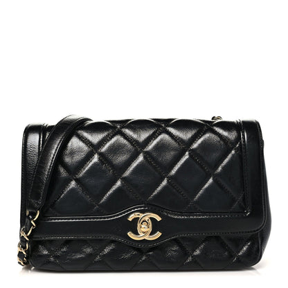 Small Quilted Lambskin Flap Shoulder Bag - Black