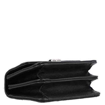 Quilted Caviar Clutch Bag - Black