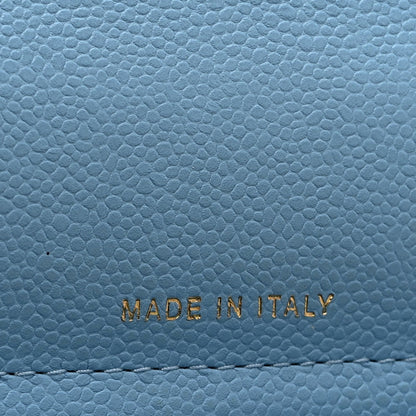 Quilted Caviar Flap Shoulder Bag - Light Blue