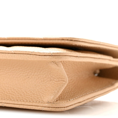 Quilted Caviar Wallet Bag - Beige