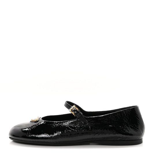 Patent Calfskin Triangle Ballerina Flats Black