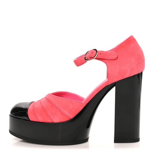 Suede Kidskin Patent CC Platform Pumps Dark Pink Black
