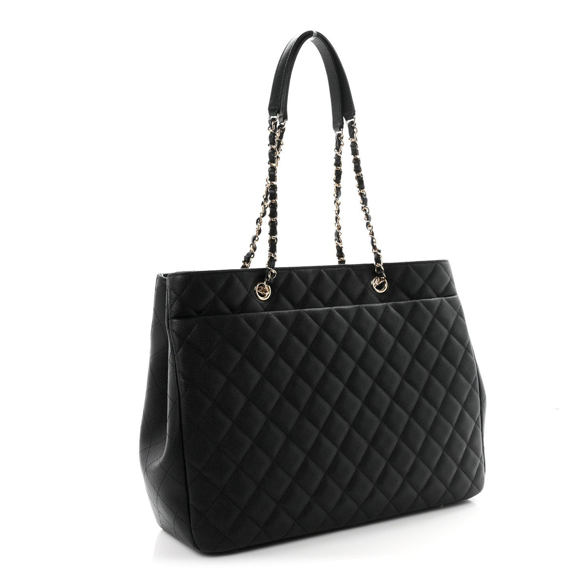 Small Quilted Caviar Tote Bag - Black