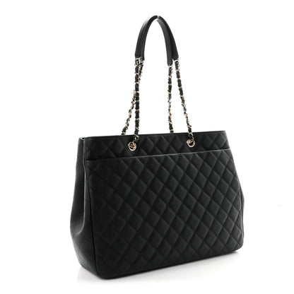 Small Quilted Caviar Tote Bag - Black
