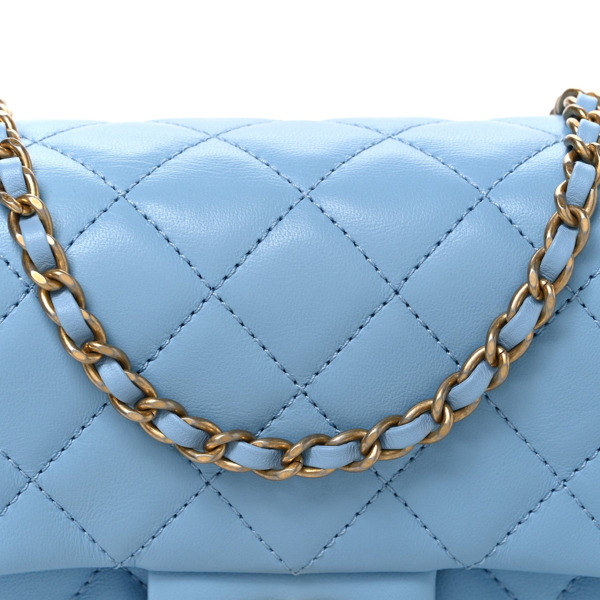 Mini Quilted Lambskin Flap Shoulder Bag - Light Blue