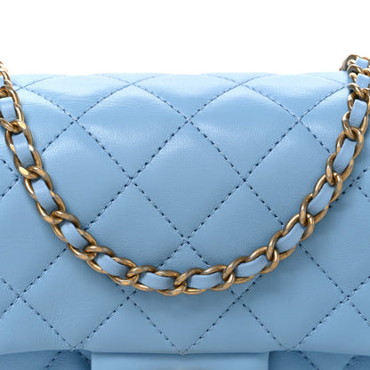 Mini Quilted Lambskin Flap Shoulder Bag - Light Blue