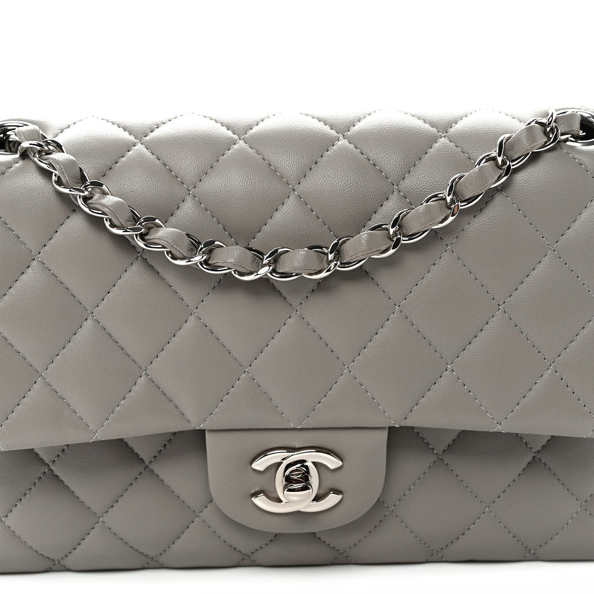 Medium Quilted Lambskin Flap Shoulder Bag - Grey