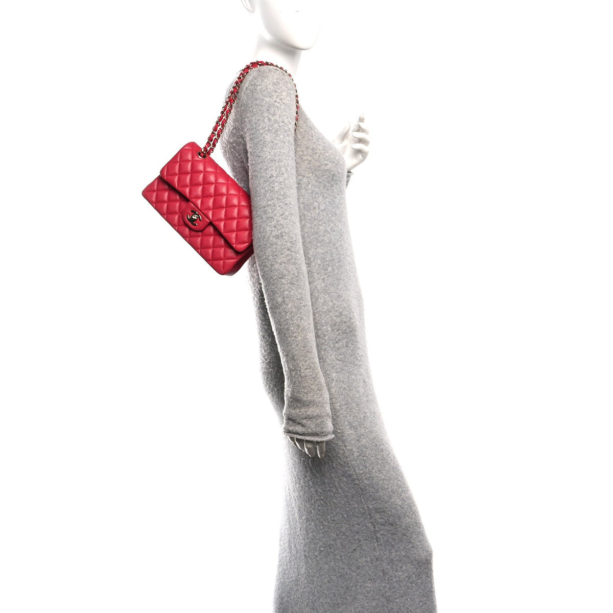 Small Quilted Caviar Flap Shoulder Bag - Pink