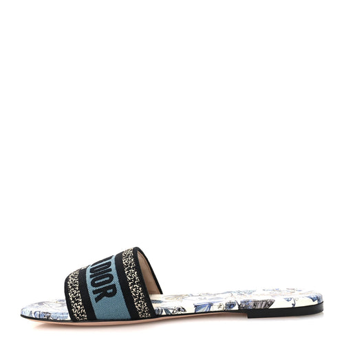Canvas Embroidered Butterfly Dway Mules Slide Sandals White Blue