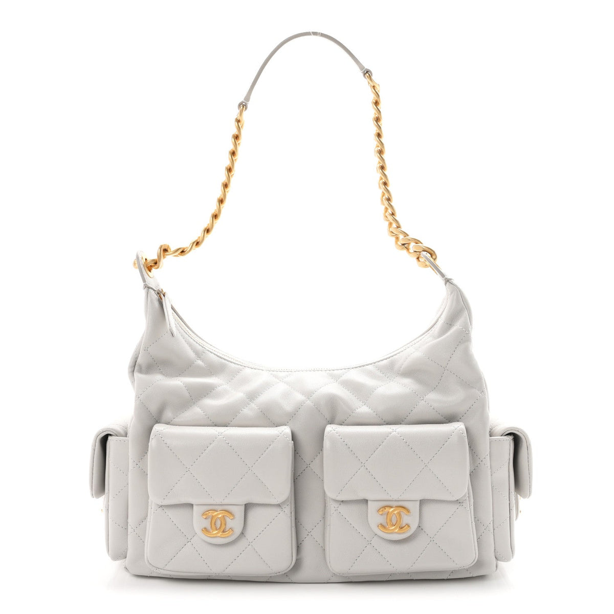 Large Quilted Lambskin Hobo Bag - Grey