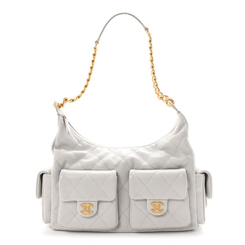 Large Quilted Lambskin Hobo Bag - Grey