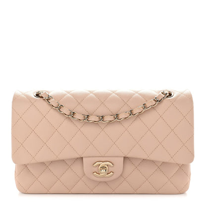 Medium Quilted Caviar Flap Shoulder Bag - Beige