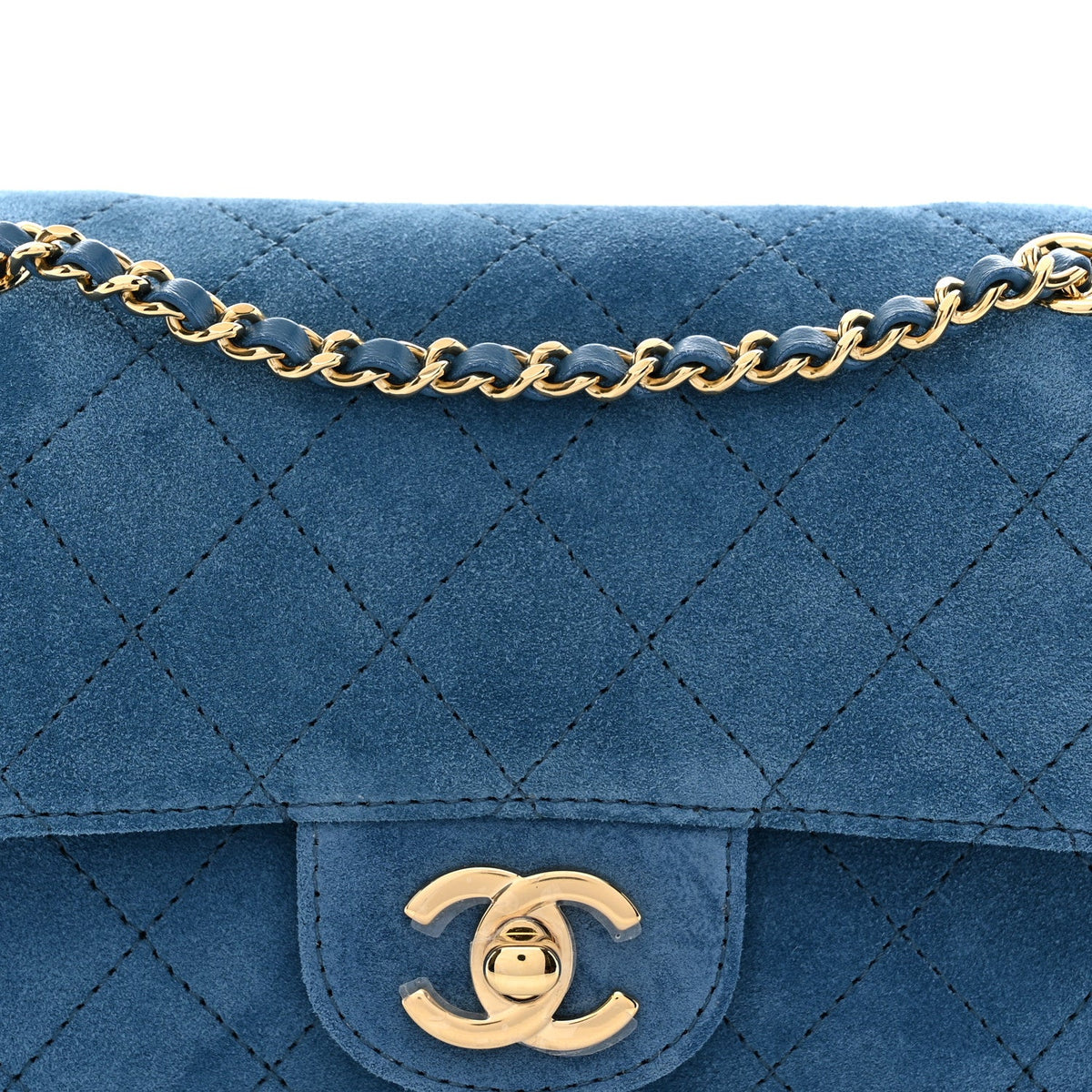 Mini Calfskin Suede Flap Shoulder Bag - Blue