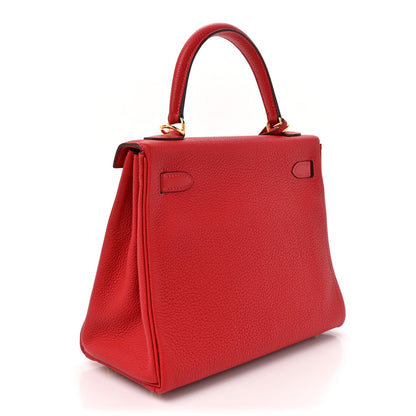 Togo Kelly Retourne 25 Rouge Casaque Handbag