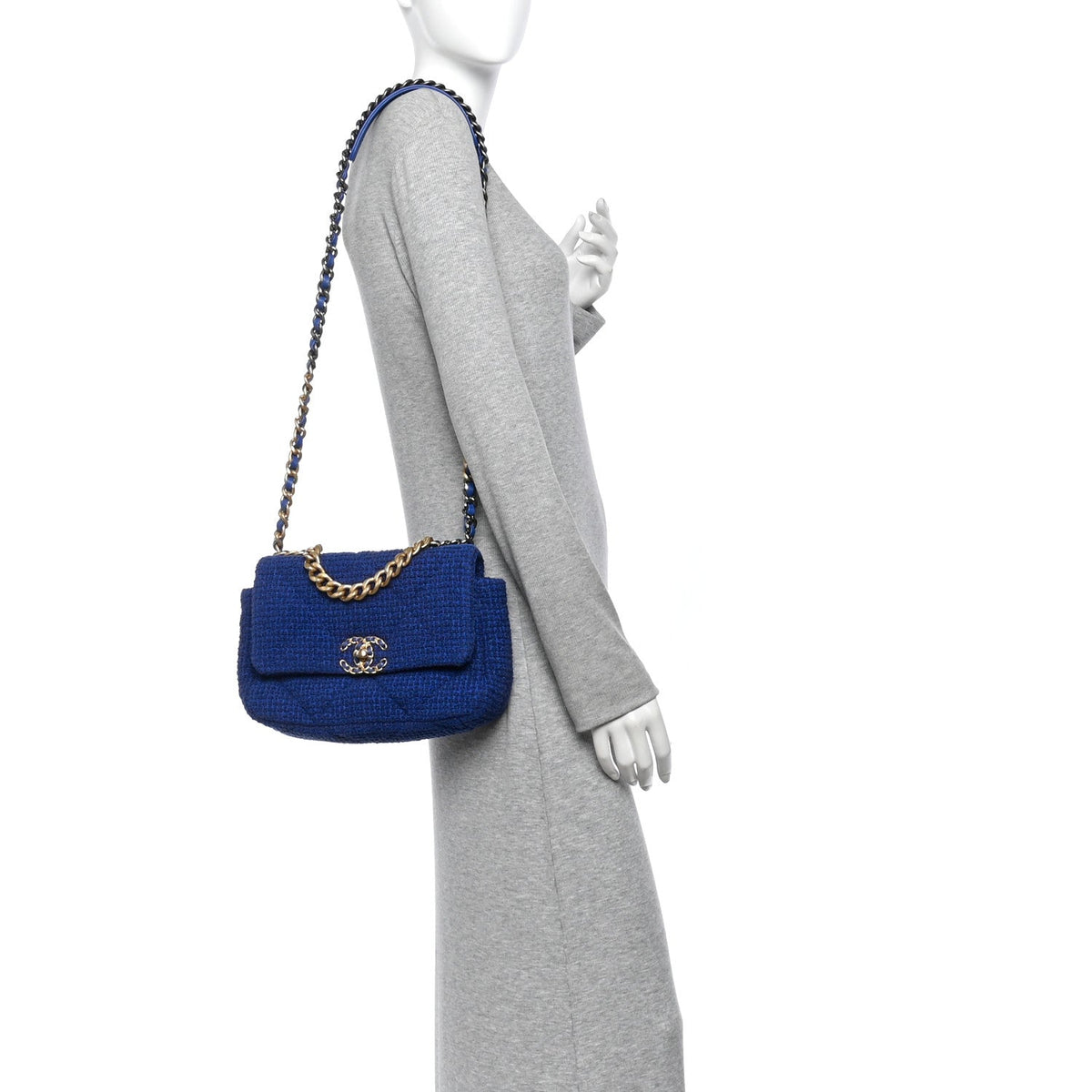 Large Quilted Flap Shoulder Bag - Blue