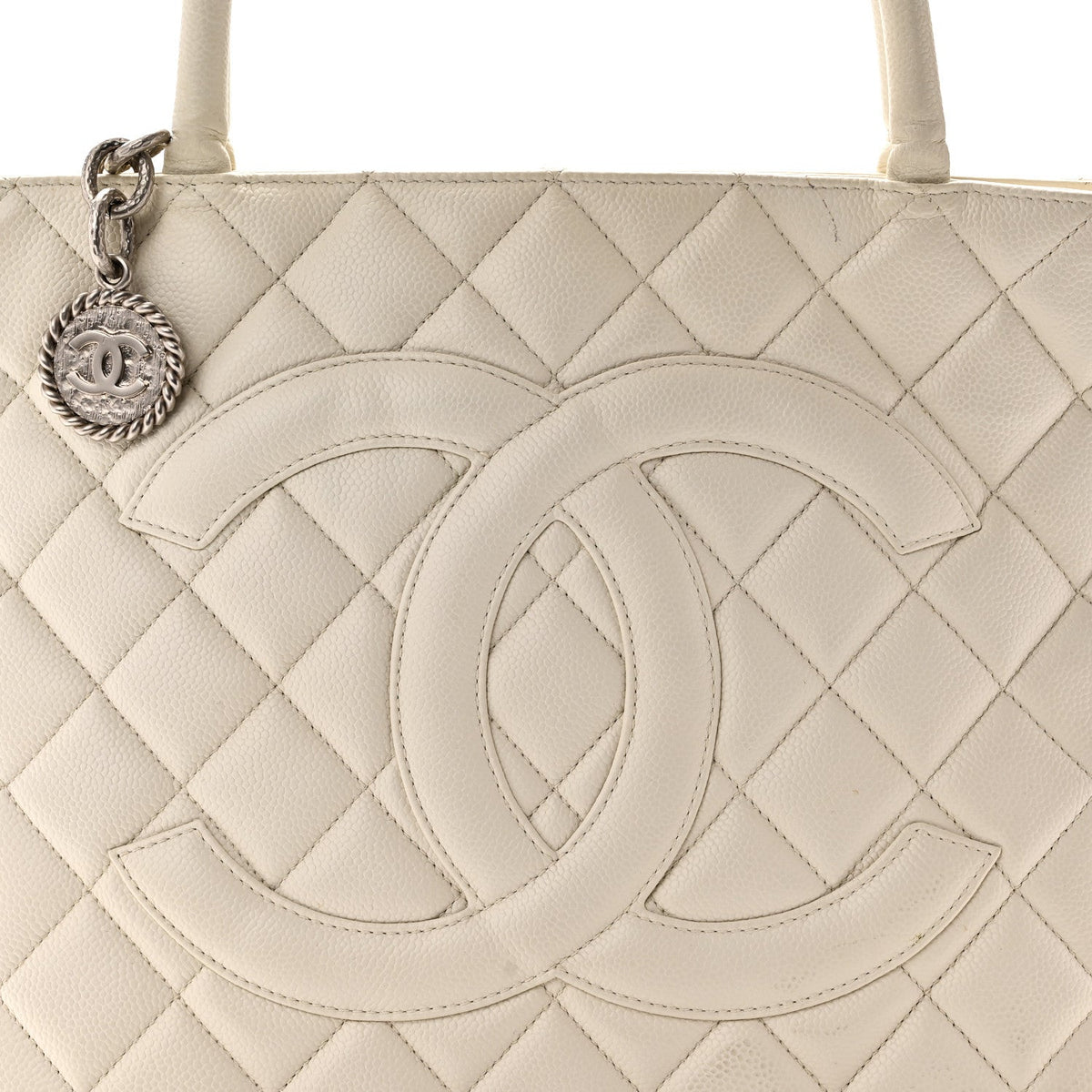 Quilted Caviar Tote Bag - White