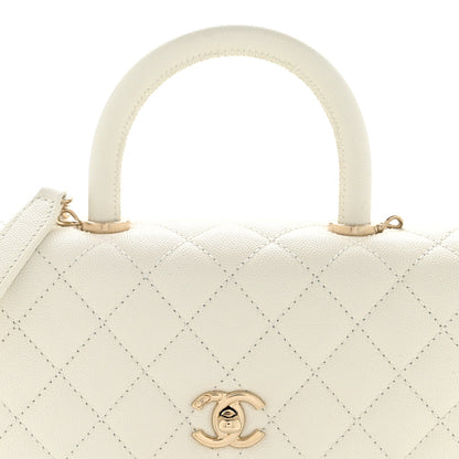 Mini Quilted Caviar Flap Shoulder Bag - White