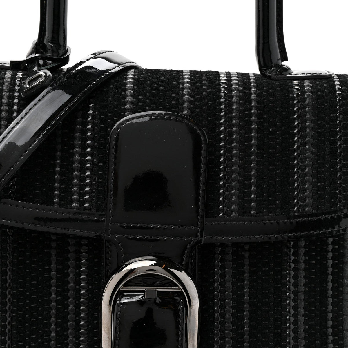 Calfskin Canvas Satchel Bag - Black