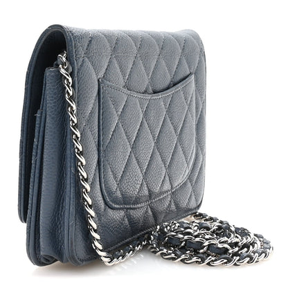 Quilted Caviar Wallet Bag - Blue