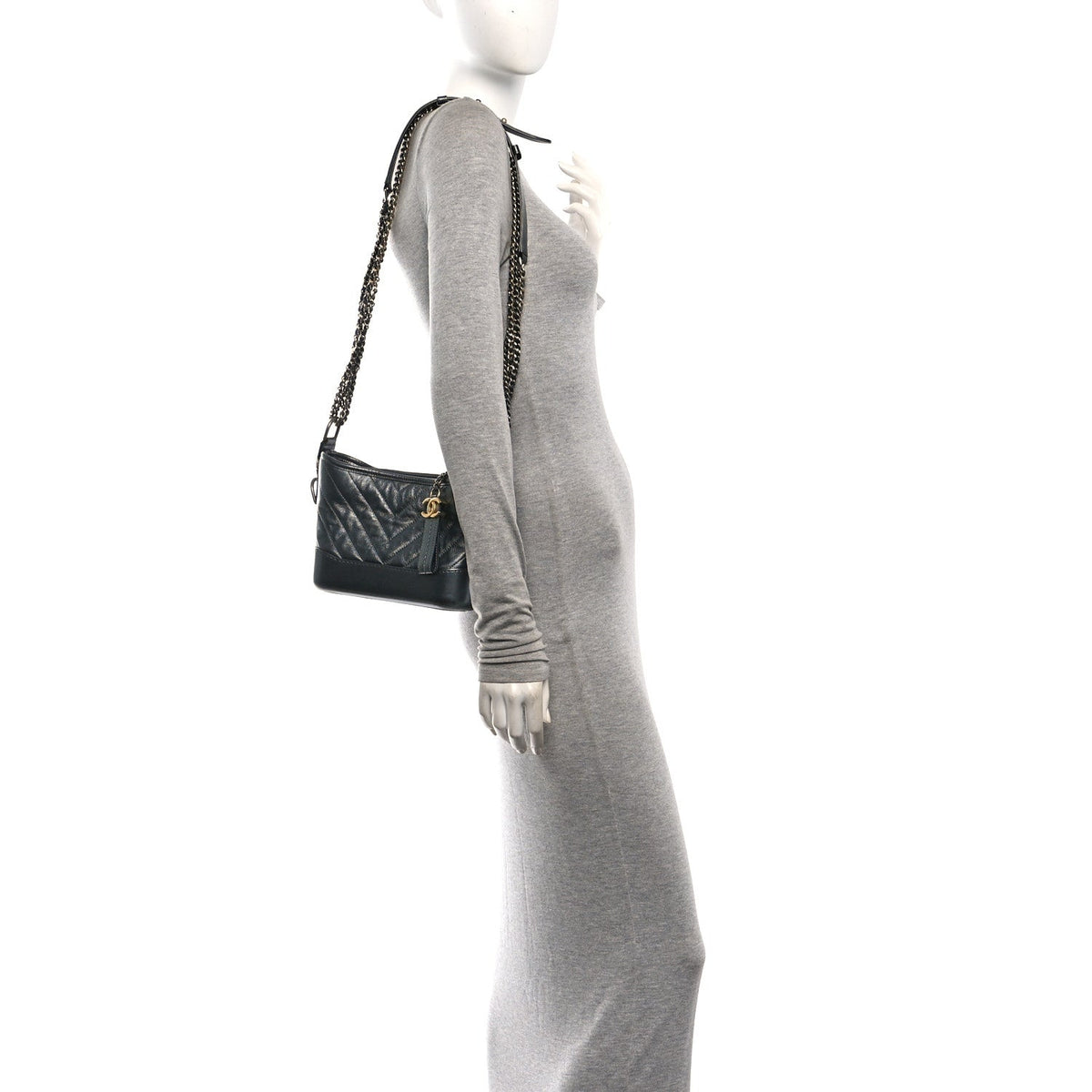 Small Quilted Calfskin Hobo Bag - Grey